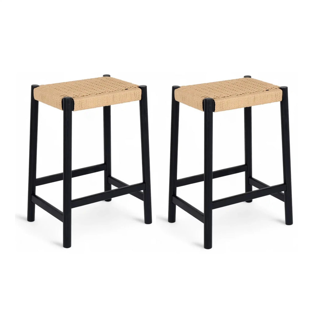 2er Set Barhocker Ida mit Geflechtsitz - Schwarz - FURNHOUSE