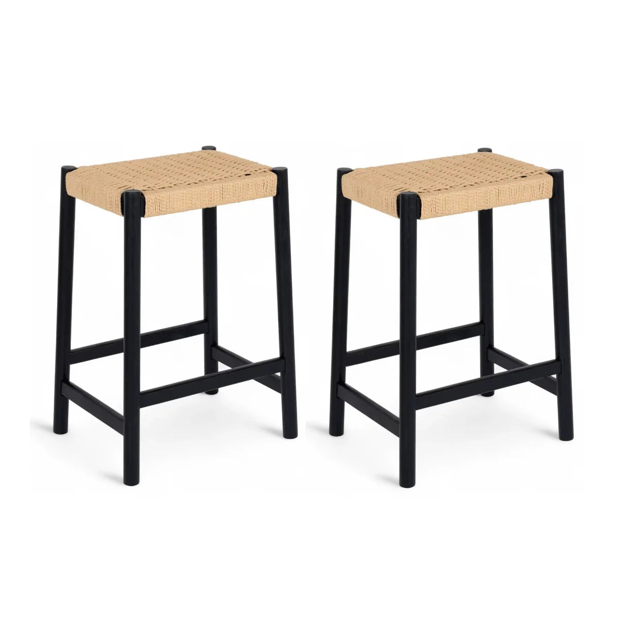 2er Set Barhocker Ida mit Geflechtsitz - Schwarz - FURNHOUSE