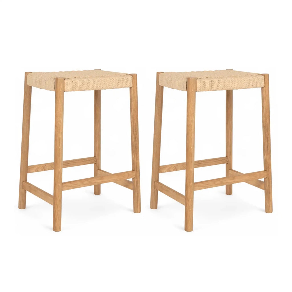 2er Set Barhocker Ida mit Geflechtsitz - Wildeiche - FURNHOUSE