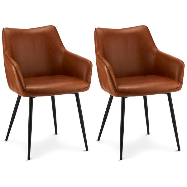 2er Set Cognac Braun Kunstleder Esszimmerstühle Maria - FURNHOUSE