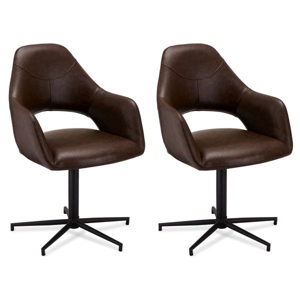 2er Set Dunkelbraun Kunstleder Esszimmerstühle Luna - FURNHOUSE