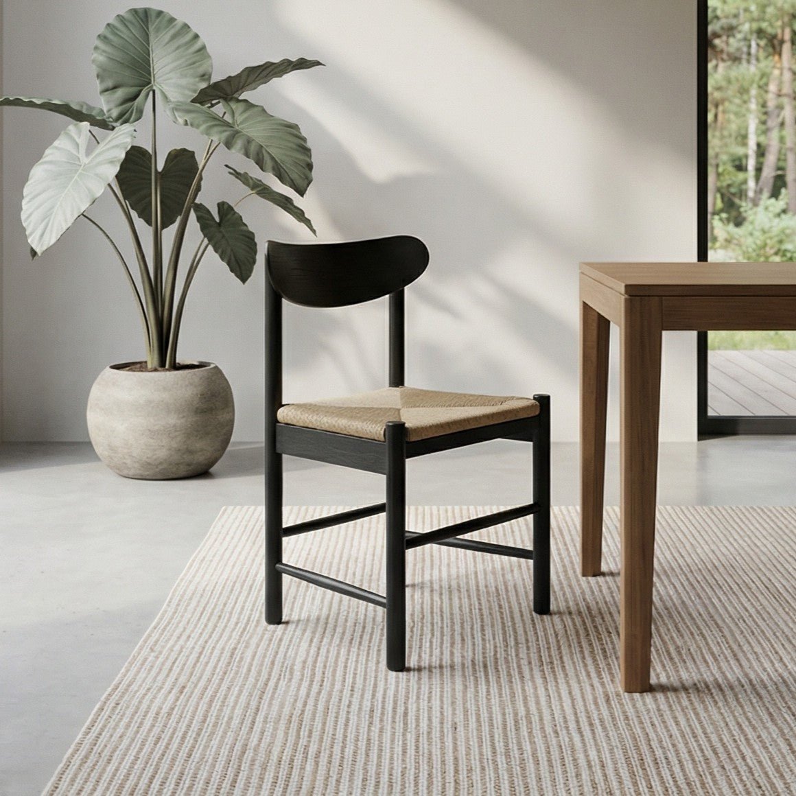 2er Set Esszimmerstühle Malou mit Geflechtsitz - Schwarz - FURNHOUSE