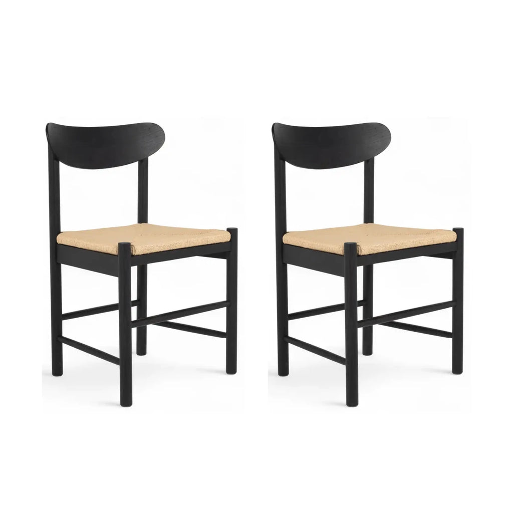 2er Set Esszimmerstühle Malou mit Geflechtsitz - Schwarz - FURNHOUSE