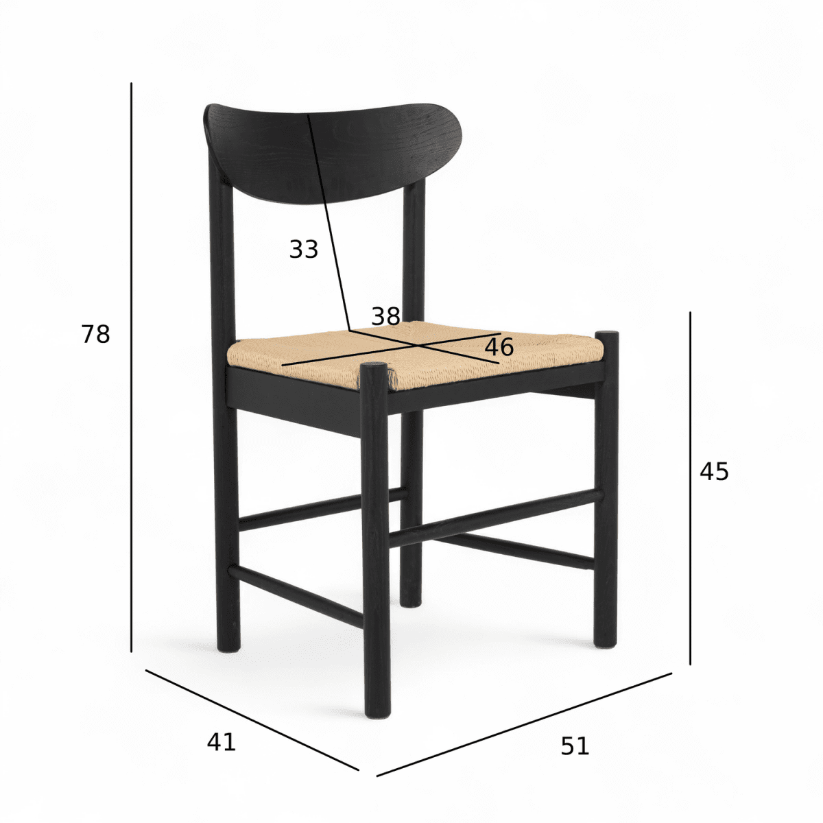 2er Set Esszimmerstühle Malou mit Geflechtsitz - Schwarz - FURNHOUSE