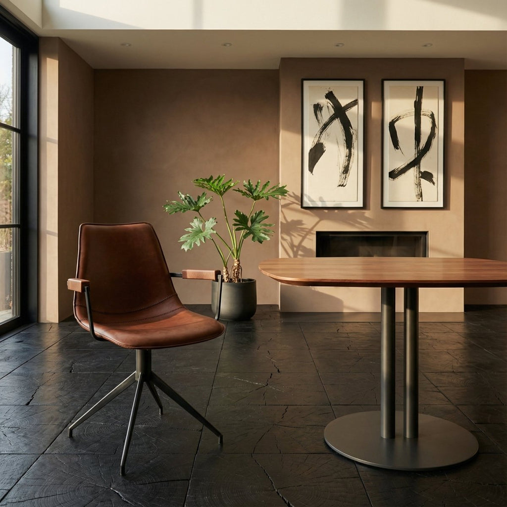 2er Set Esszimmerstühle mit Armlehne - Drehbar - Cognac Braun - FURNHOUSE