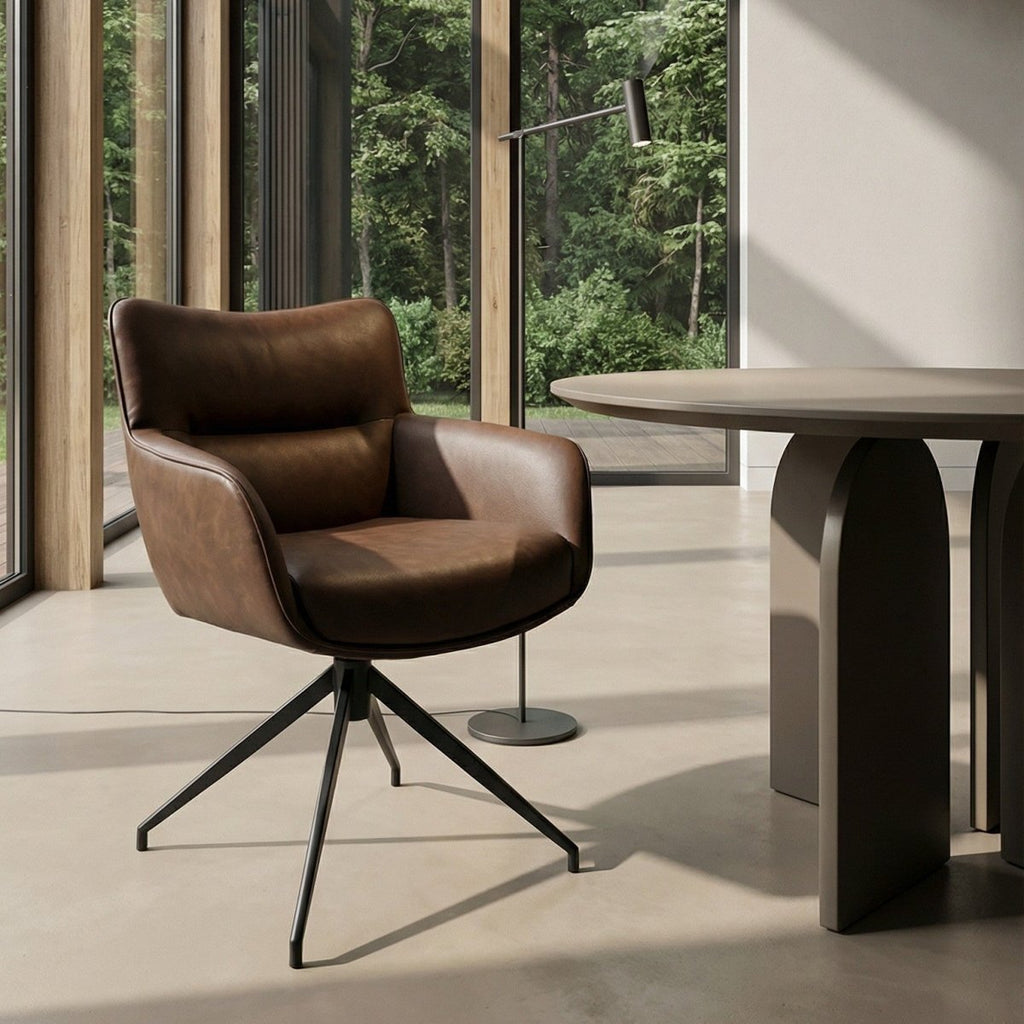 2er Set Esszimmerstühle mit Armlehne - Drehbar - Cognac Braun - FURNHOUSE