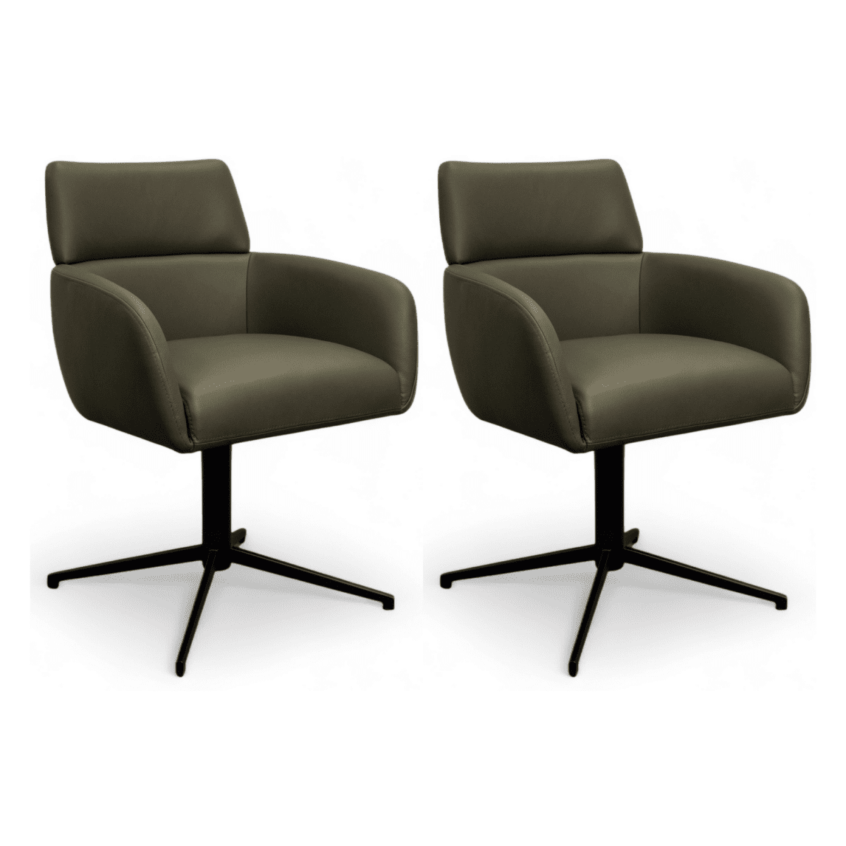 2er Set Esszimmerstühle mit Armlehne - Drehbar - Olivgrün - FURNHOUSE