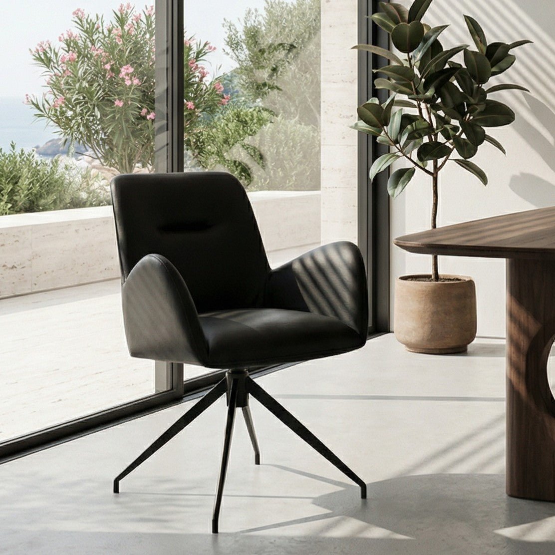 2er Set Esszimmerstühle mit Armlehne - Drehbar - Schwarz - FURNHOUSE