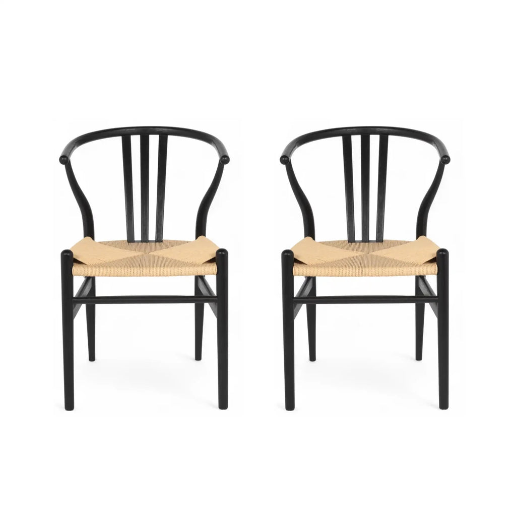 2er Set Esszimmerstühle Nikoline mit Geflechtsitz - Schwarz - FURNHOUSE