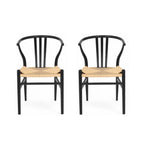 2er Set Esszimmerstühle Nicoline, Schwarz mit Sitz aus Papiergarn
