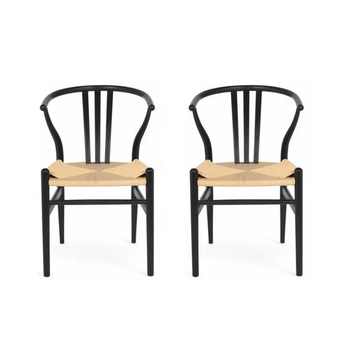 2er Set Esszimmerstühle Nikoline mit Geflechtsitz - Schwarz - FURNHOUSE