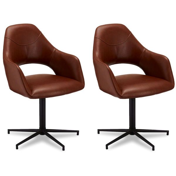 2er Set Hellbraun Kunstleder Esszimmerstühle Luna - FURNHOUSE