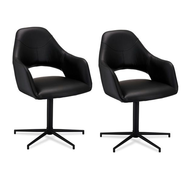 2er Set Schwarz Kunstleder Esszimmerstühle Luna - FURNHOUSE