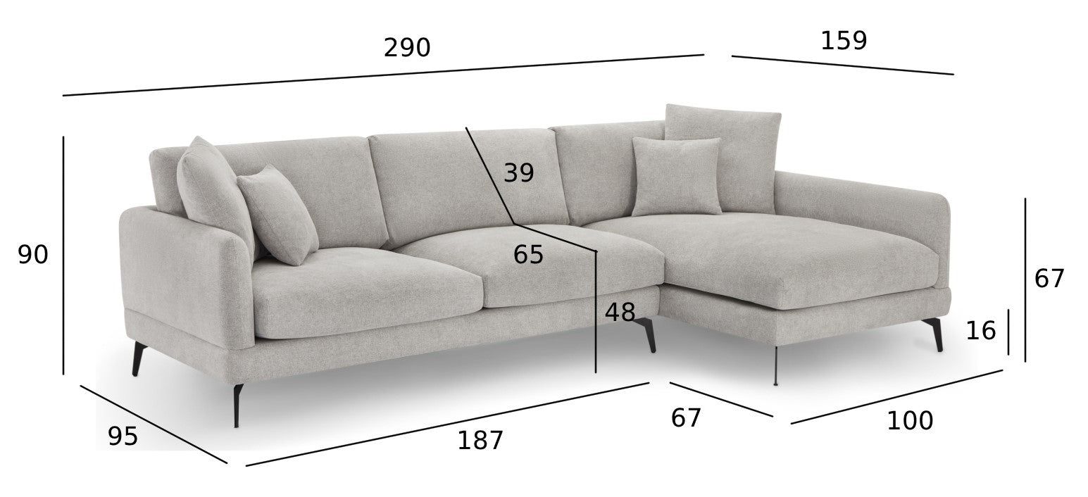 3-Sitzer Ecksofa Rechts Maggie Grau - FURNHOUSE
