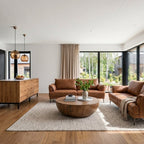 3-Sitzer Ledersofa Soul Cognacbraun im hellen Wohnraum