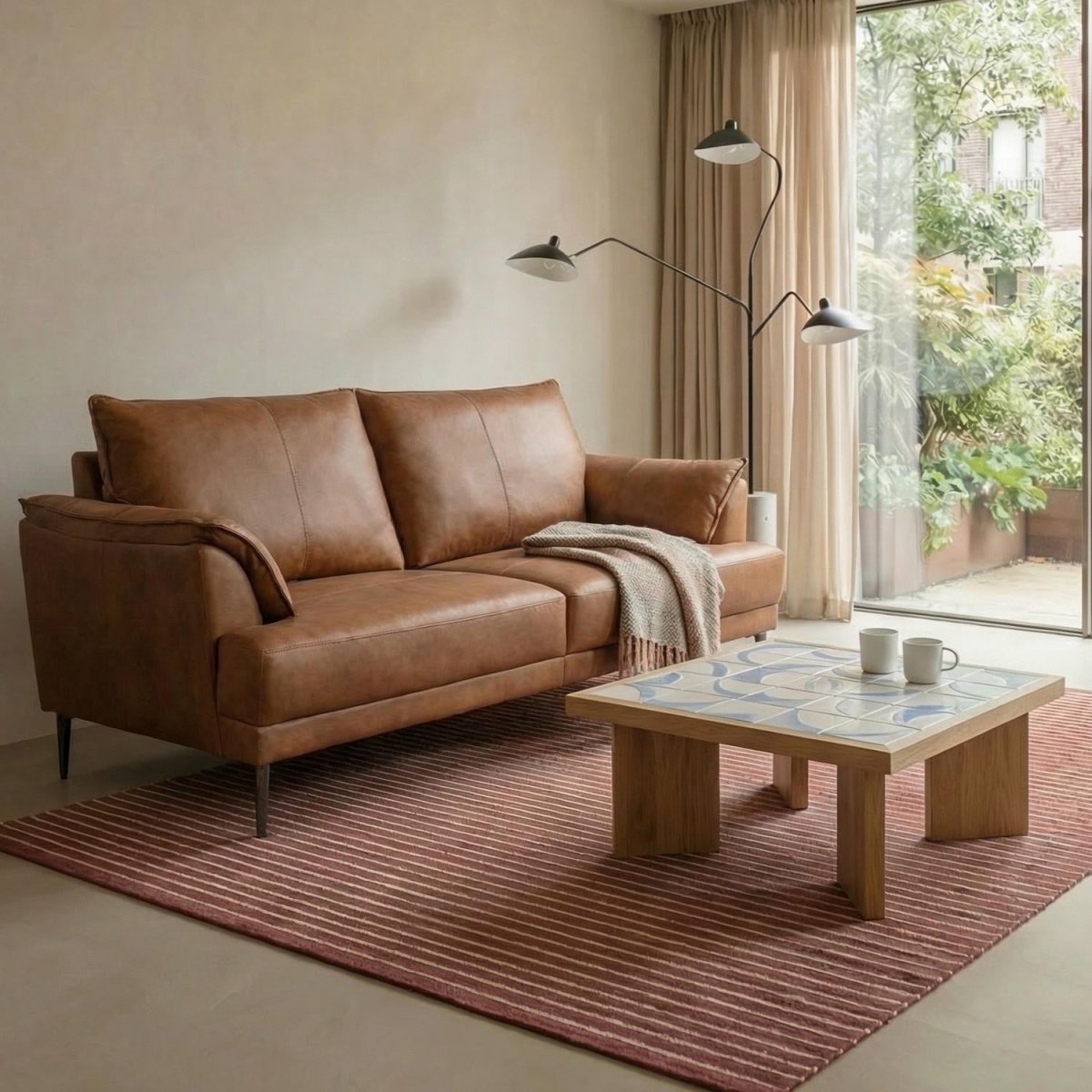 3-Sitzer Ledersofa - Echtleder Cognac Braun - FURNHOUSE