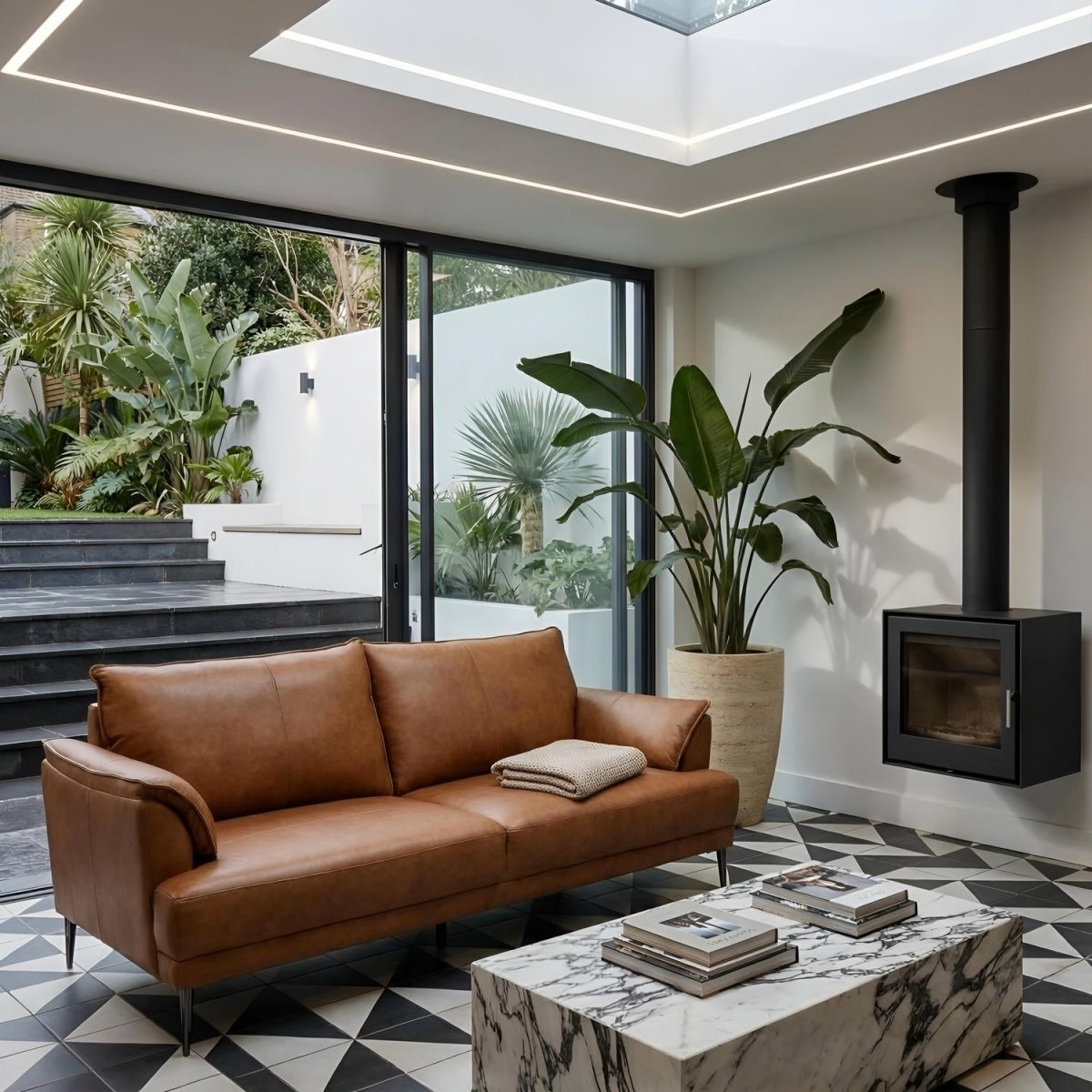 3-Sitzer Ledersofa - Echtleder Cognac Braun - FURNHOUSE