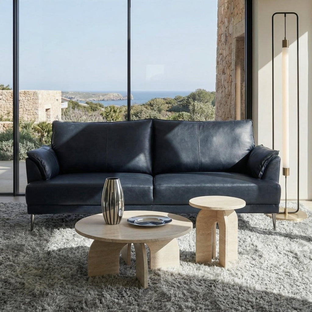 3-Sitzer Ledersofa - Echtleder Schwarz - FURNHOUSE