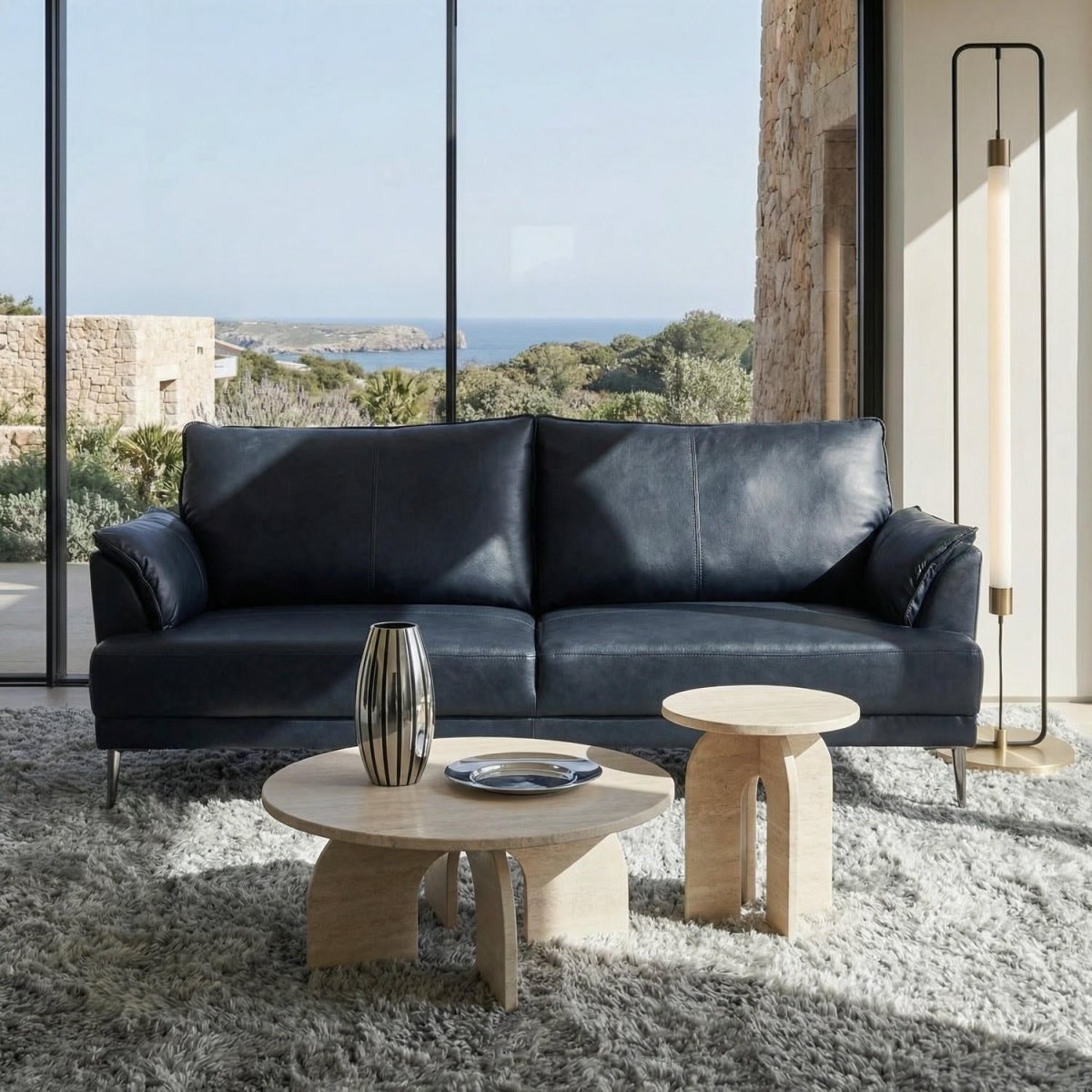 3-Sitzer Ledersofa - Echtleder Schwarz - FURNHOUSE