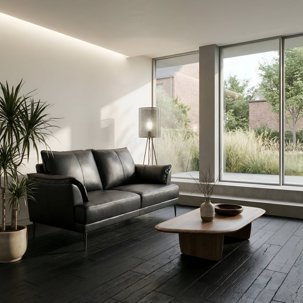 3-Sitzer Ledersofa - Echtleder Schwarz - FURNHOUSE