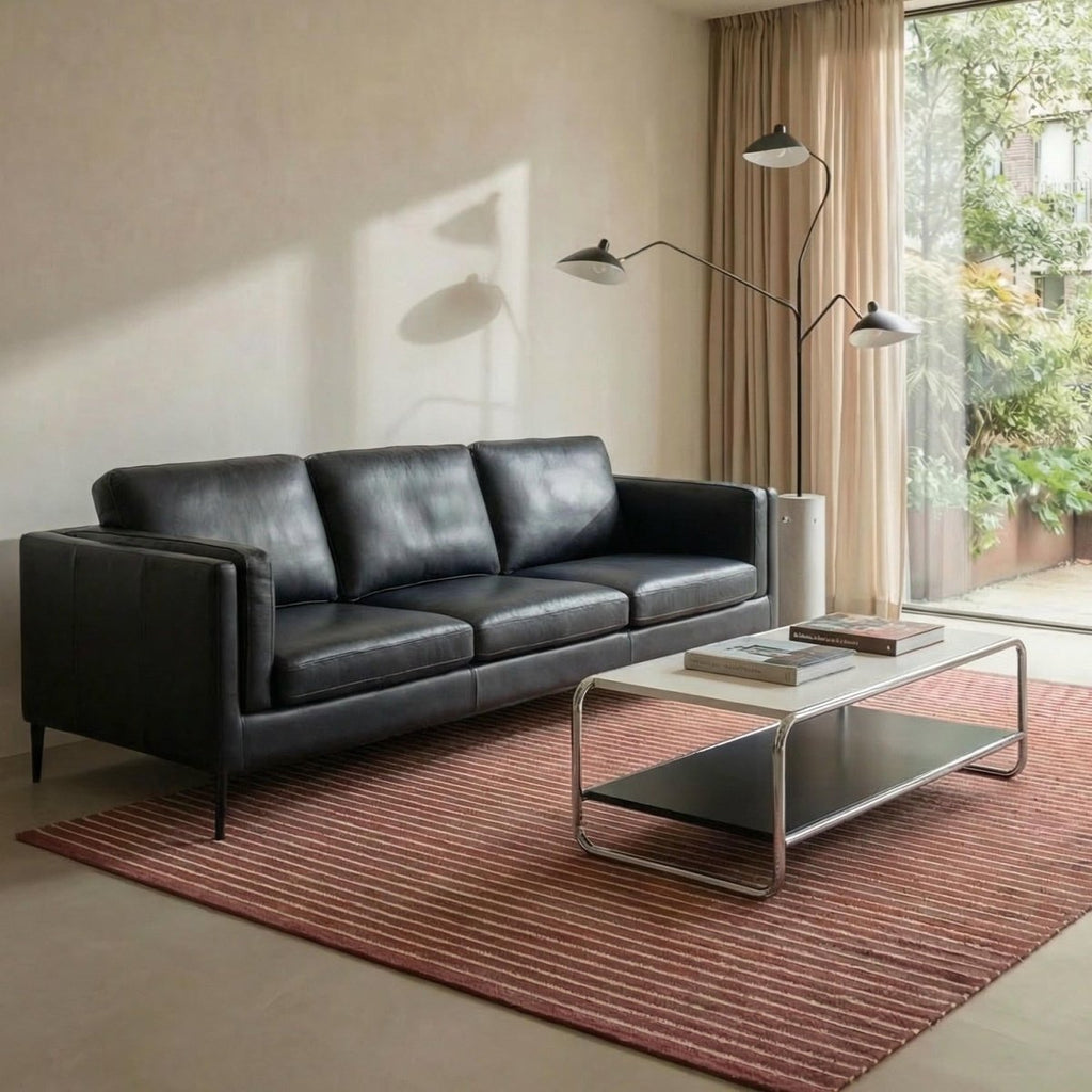 3-Sitzer Ledersofa - Echtleder Schwarz - FURNHOUSE