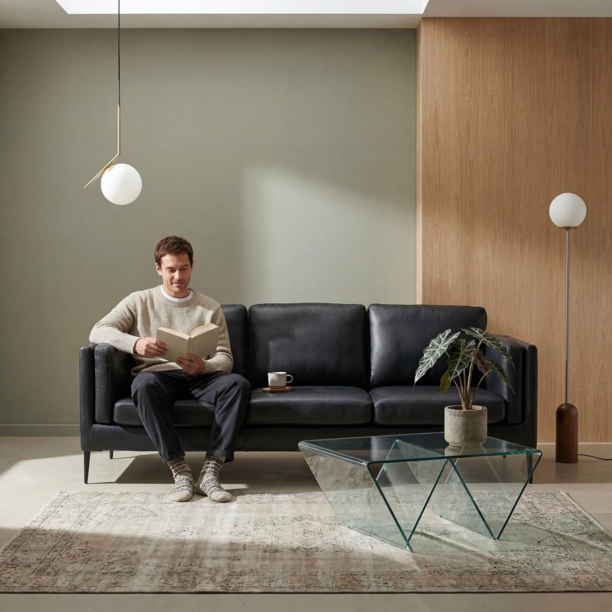 3-Sitzer Ledersofa - Echtleder Schwarz - FURNHOUSE