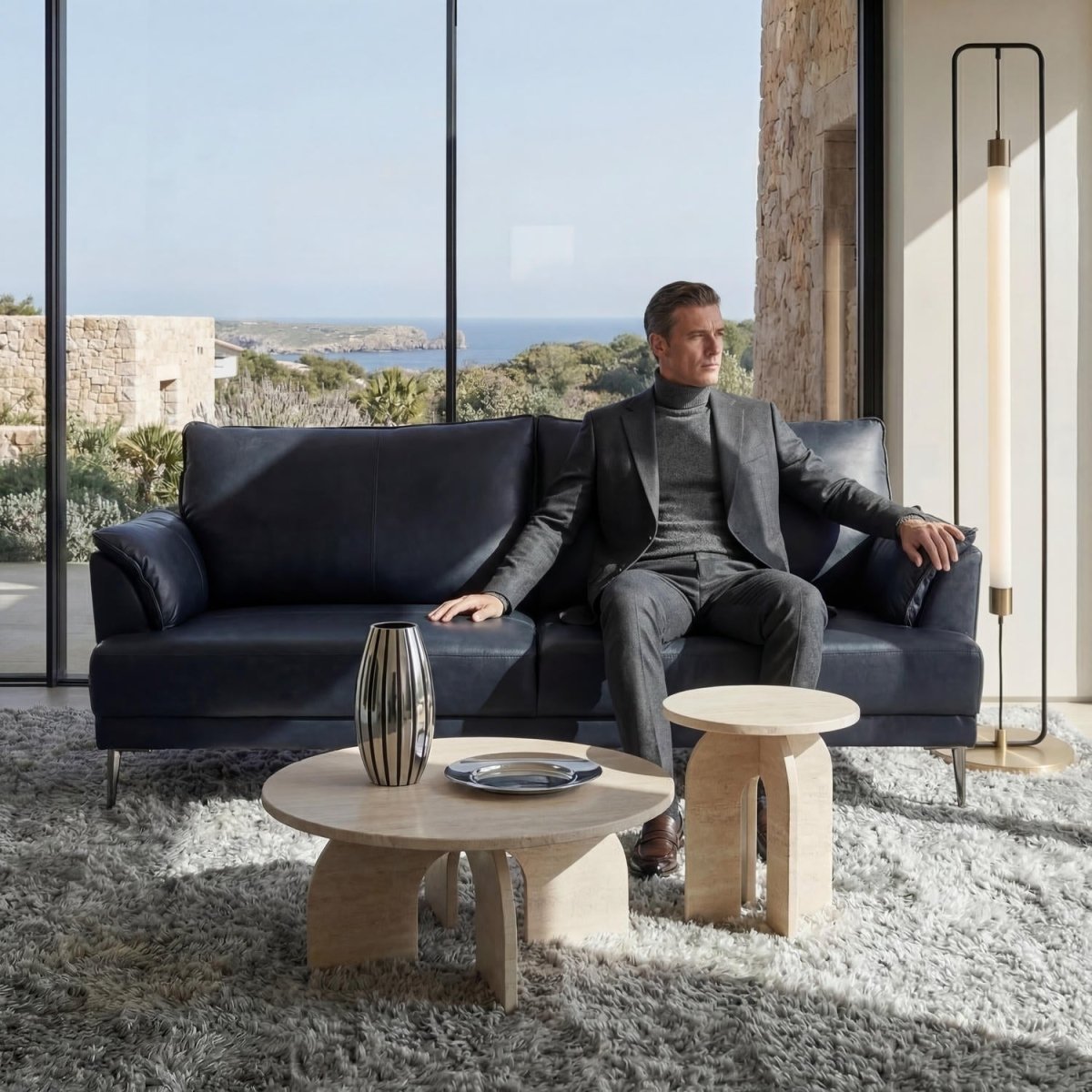 3-Sitzer Ledersofa - Echtleder Schwarz - FURNHOUSE