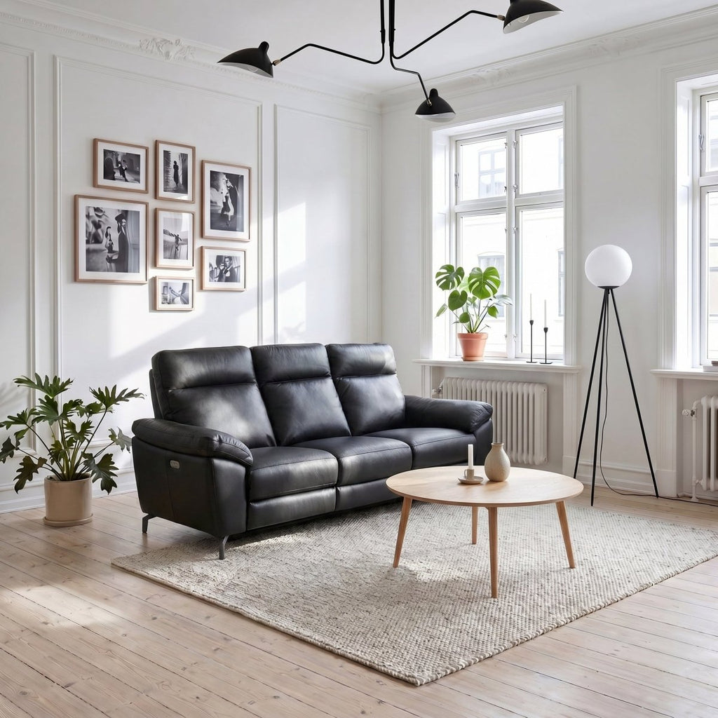 3-Sitzer Sofa - mit Elektrische Relaxfunktion, USB - Echtleder Schwarz - FURNHOUSE