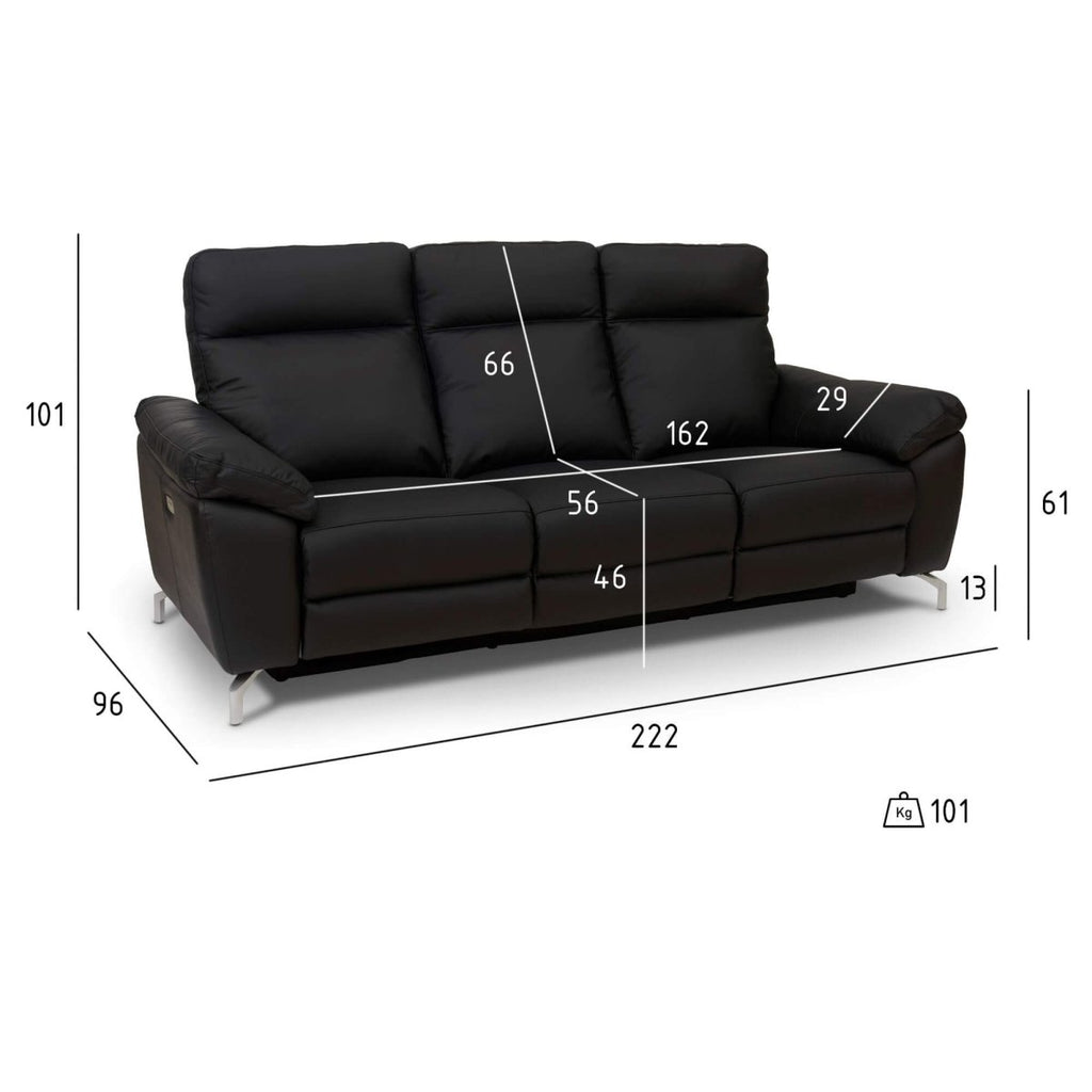3-Sitzer Sofa - mit Elektrische Relaxfunktion, USB - Echtleder Schwarz - FURNHOUSE
