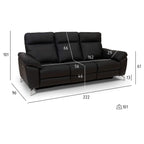 3-Sitzer Sofa - mit Elektrische Relaxfunktion, USB - Echtleder Schwarz - FURNHOUSE
