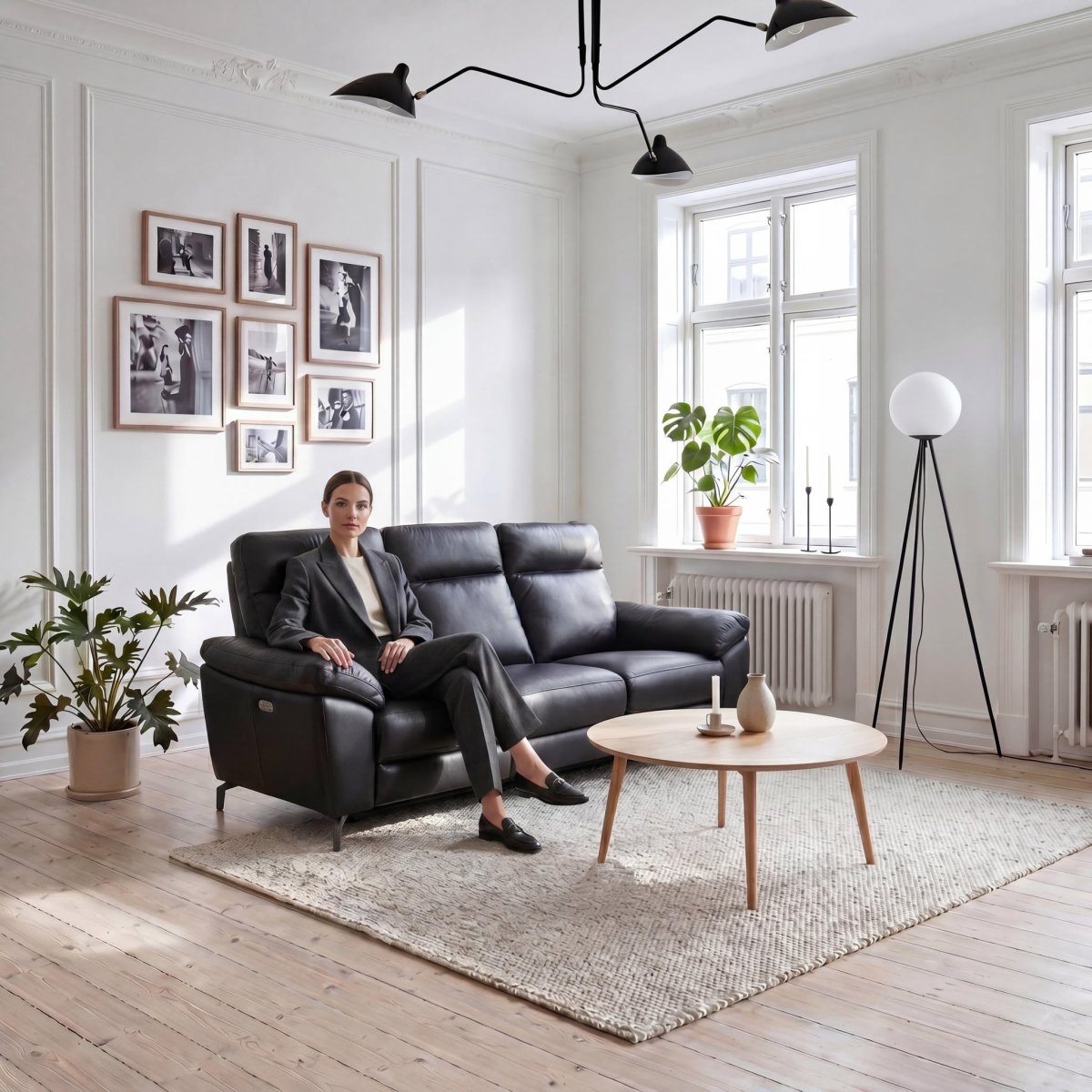 3 - Sitzer Sofa - mit Elektrische Relaxfunktion, USB - Echtleder Schwarz - IBBE DESIGN - FURNHOUSE