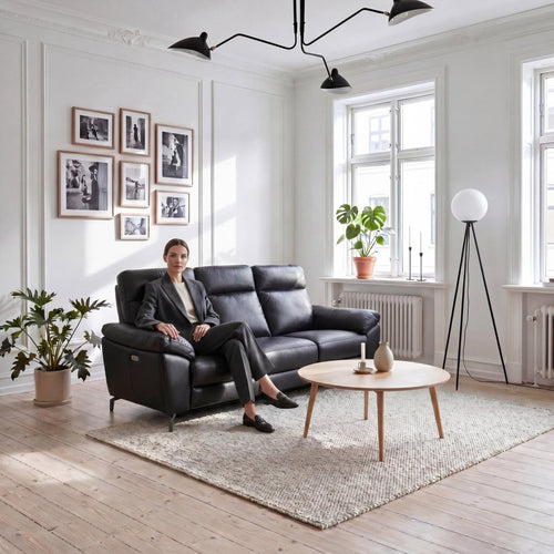 3 - Sitzer Sofa - mit Elektrische Relaxfunktion, USB - Echtleder Schwarz - IBBE DESIGN - FURNHOUSE