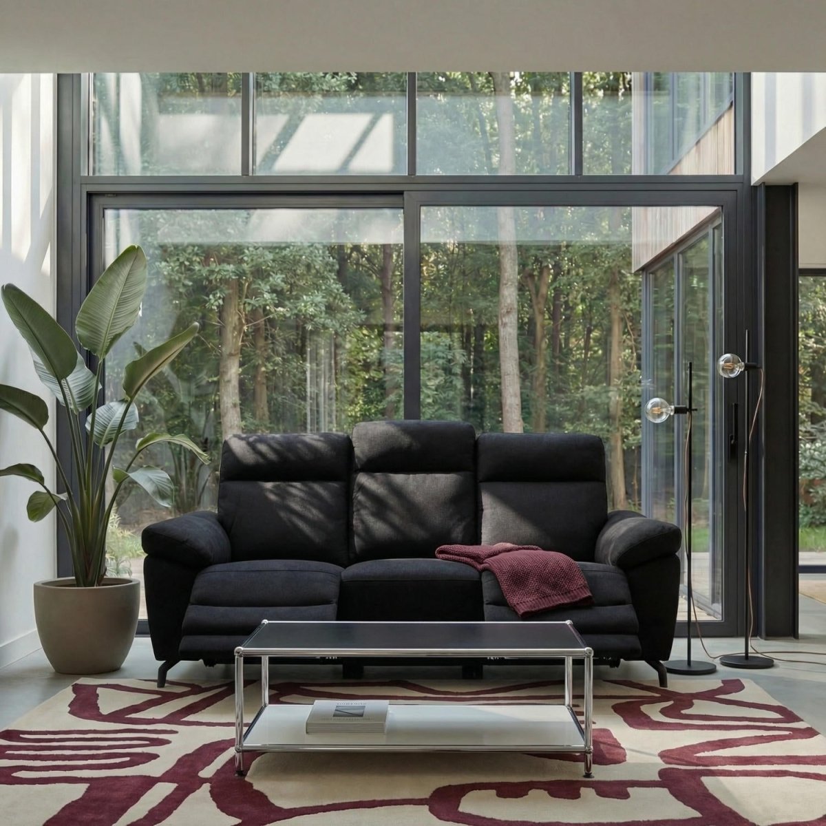 3-Sitzer Sofa - mit Elektrische Relaxfunktion, USB - Stoffbezug Schwarz - FURNHOUSE