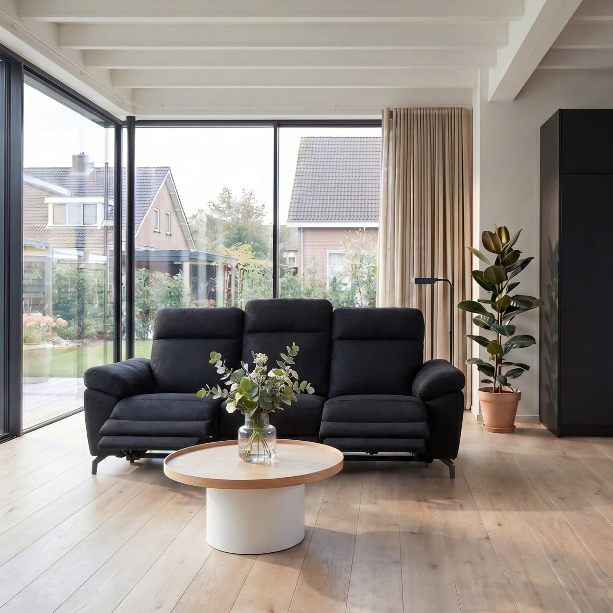 3 - Sitzer Sofa - mit Elektrische Relaxfunktion, USB - Stoffbezug Schwarz - IBBE DESIGN - FURNHOUSE