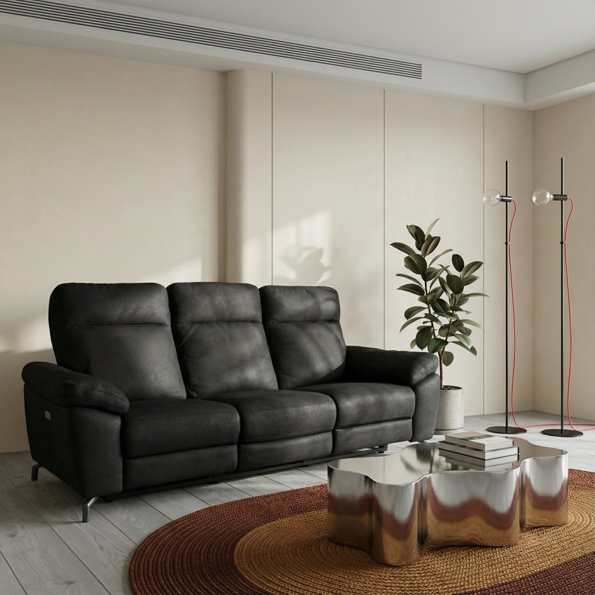 3-Sitzer Sofa - mit Elektrische Relaxfunktion, USB - Stoffbezug Schwarz - FURNHOUSE