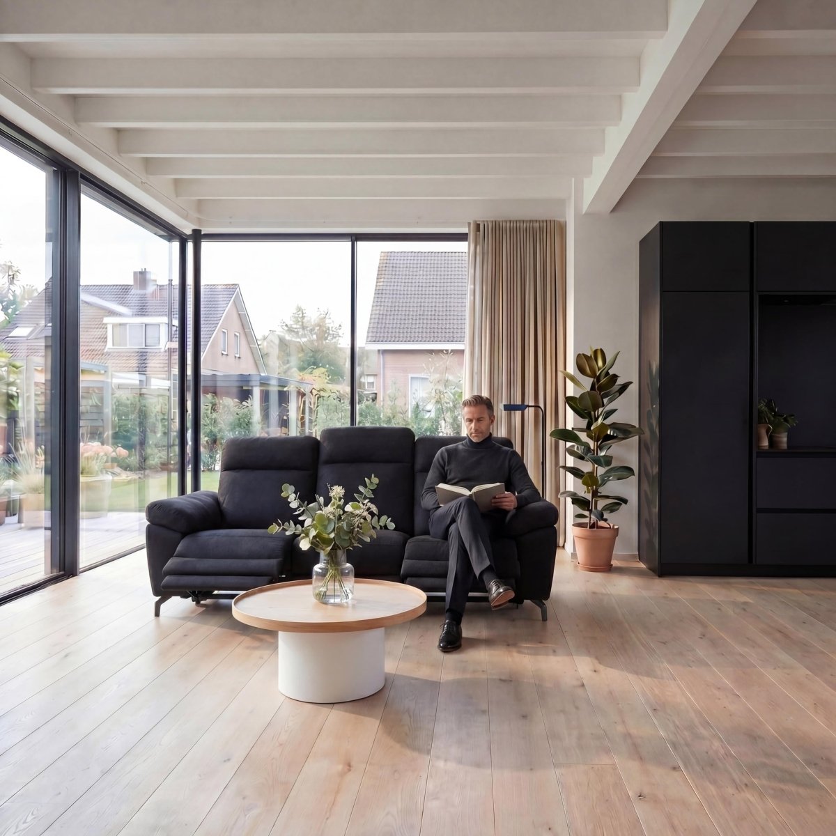 3 - Sitzer Sofa - mit Elektrische Relaxfunktion, USB - Stoffbezug Schwarz - IBBE DESIGN - FURNHOUSE