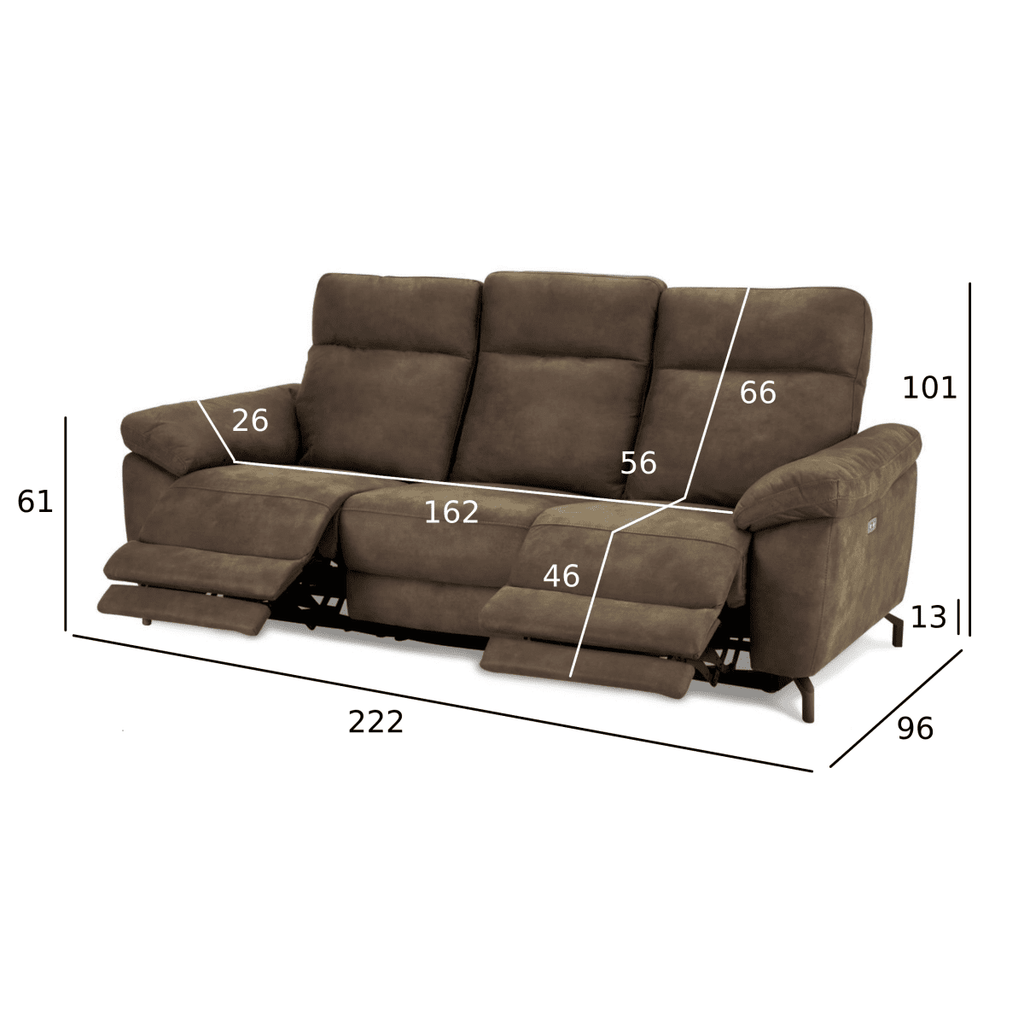 3-Sitzer Sofa - mit Elektrische Relaxfunktion, USB - Stoffbezug Taupe Grau - FURNHOUSE
