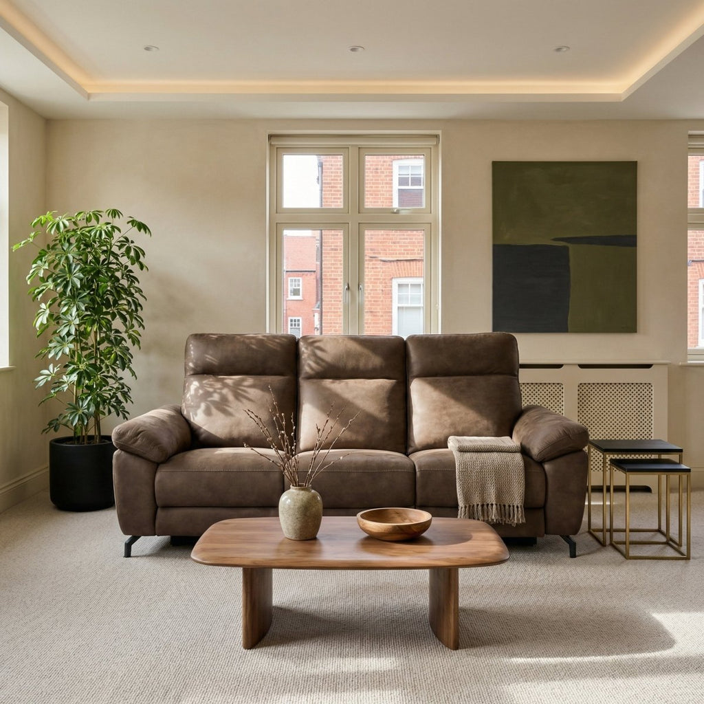 3-Sitzer Sofa - mit Elektrische Relaxfunktion, USB - Stoffbezug Taupe Grau - FURNHOUSE