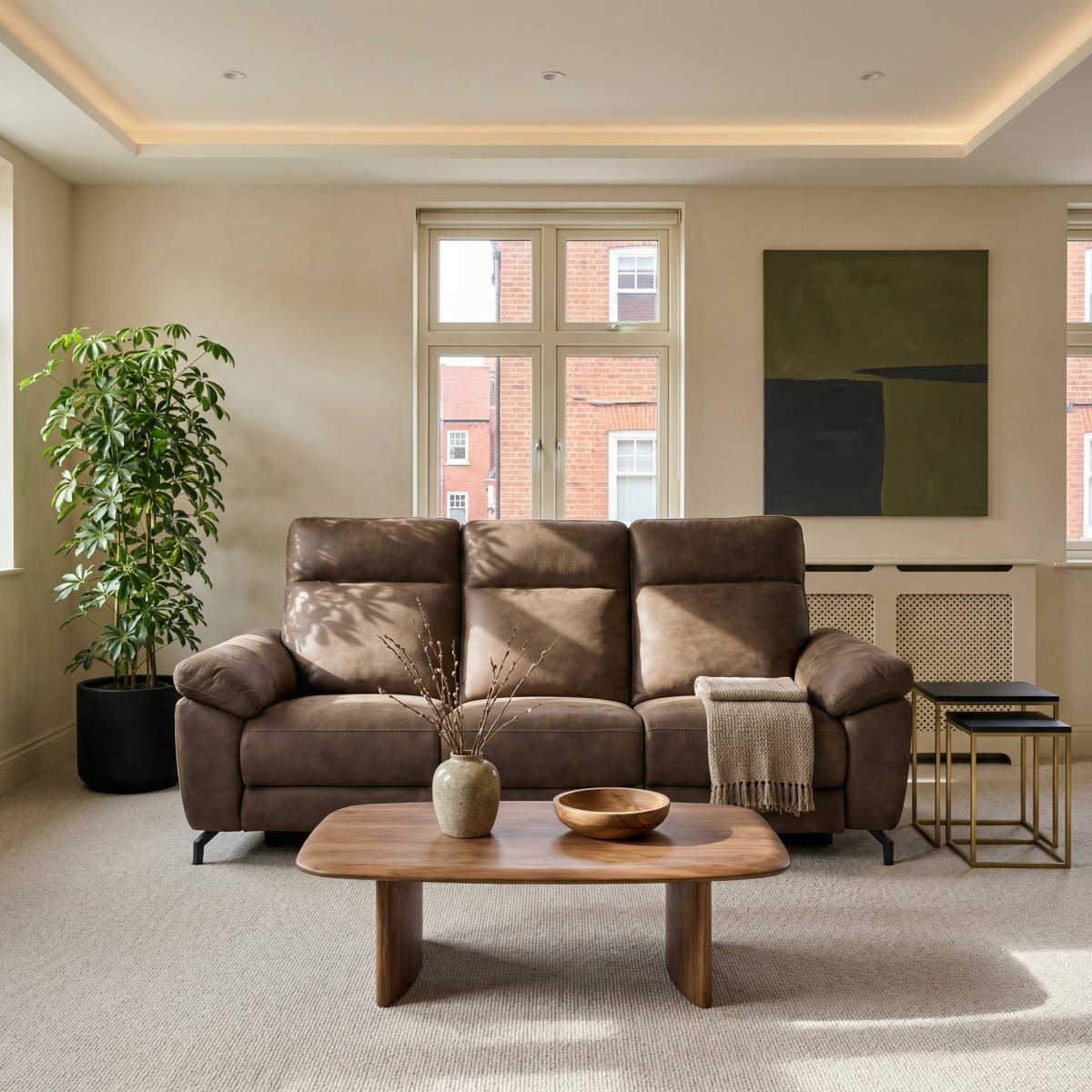 3-Sitzer Sofa - mit Elektrische Relaxfunktion, USB - Stoffbezug Taupe Grau - FURNHOUSE