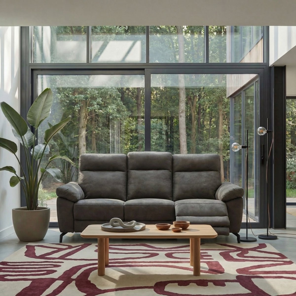 3-Sitzer Sofa - mit Elektrische Relaxfunktion, USB - Stoffbezug Taupe Grau - FURNHOUSE