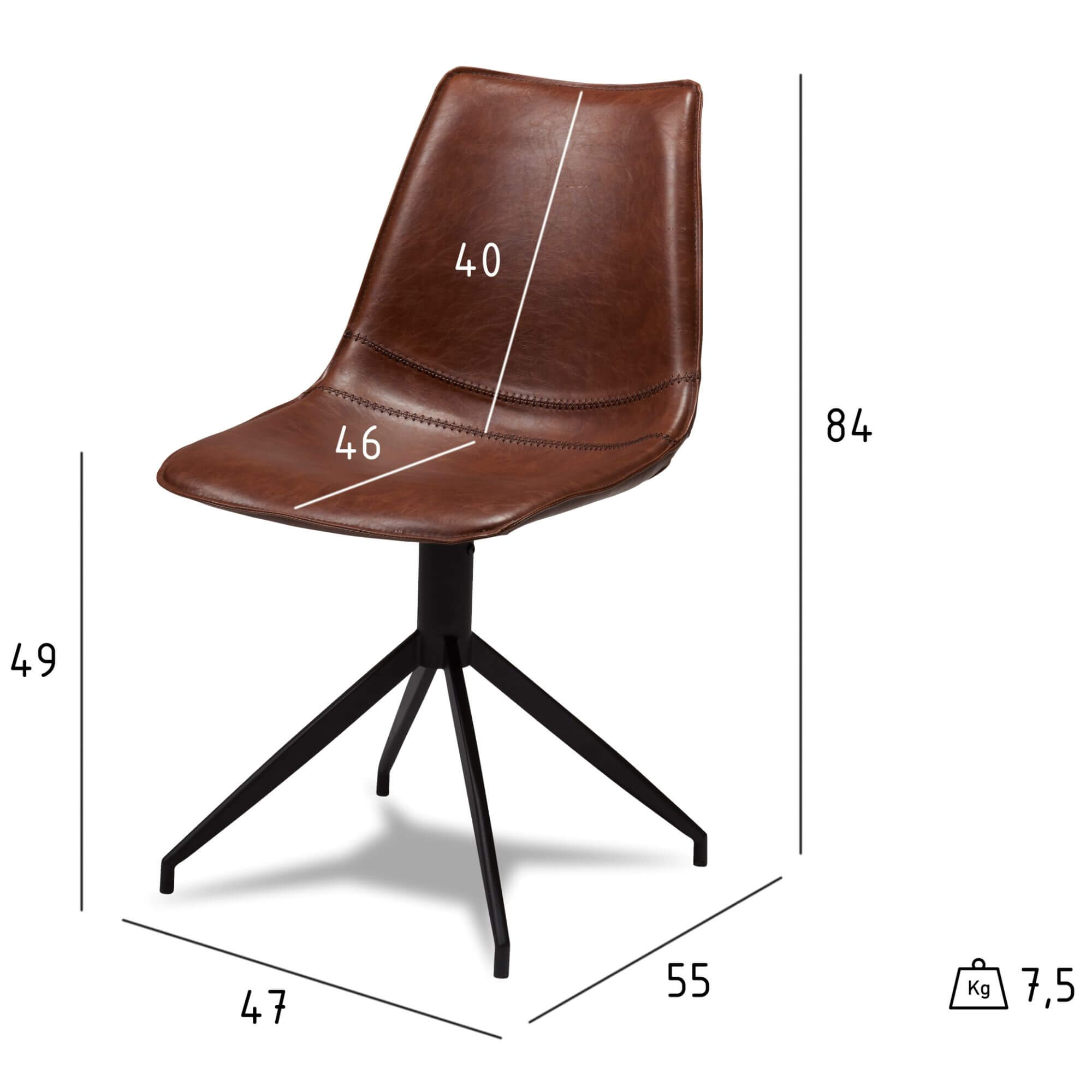 4er Set Esszimmerstühle Isabel - Drehbar - Cognac Braun