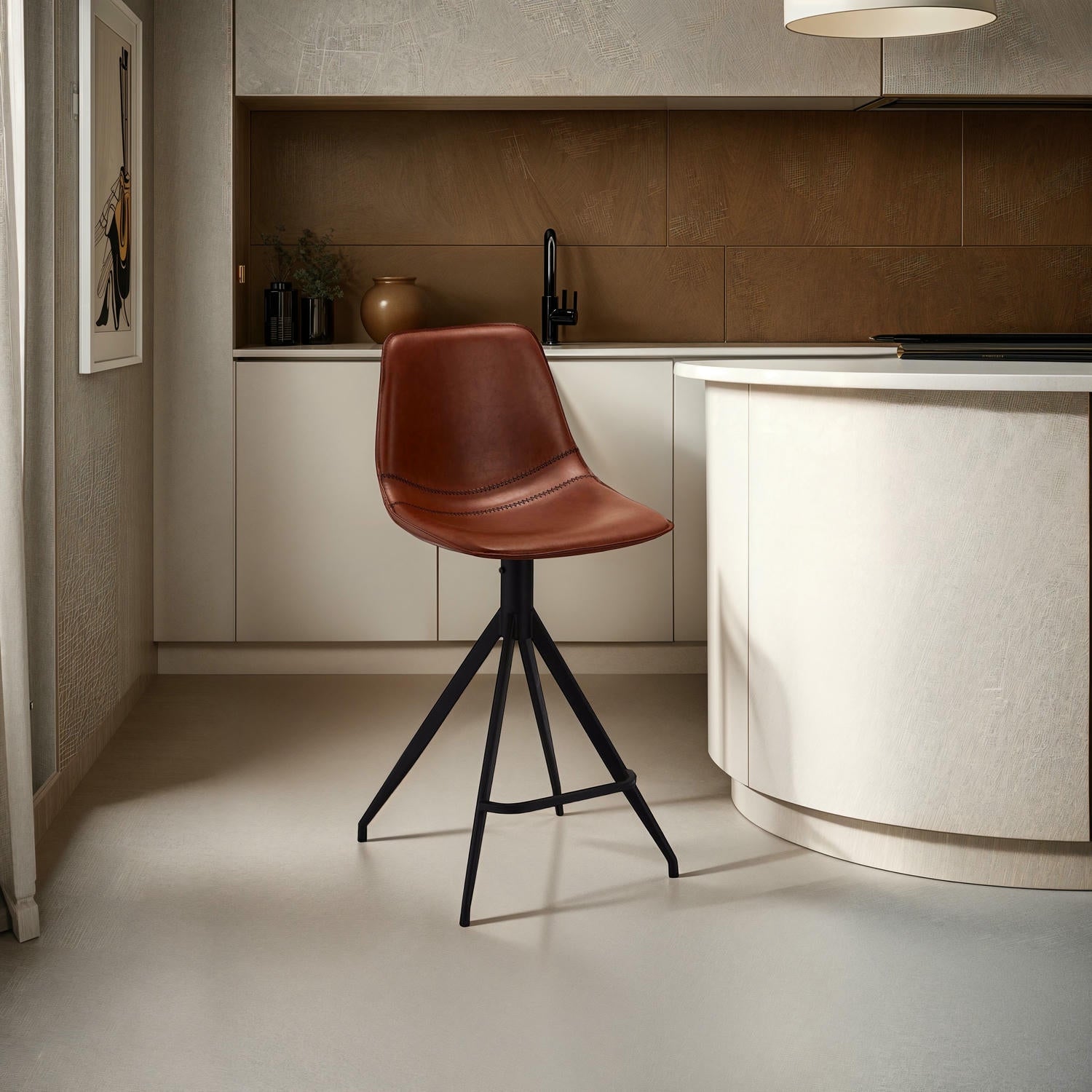 Isabel Barhocker 2er Set - Kunstleder Cognac Braun