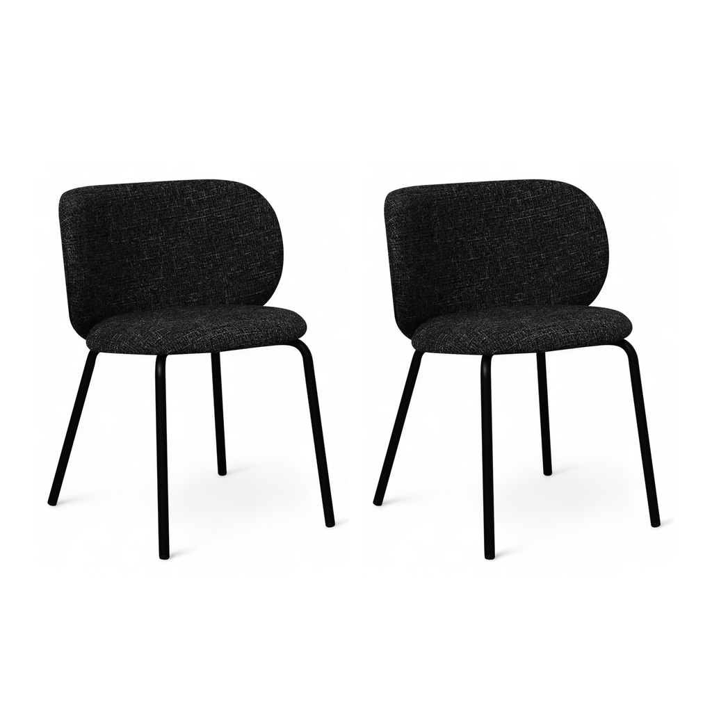 Nanna Esszimmerstühle 2er Set - Bouclé-Stoff Schwarz
