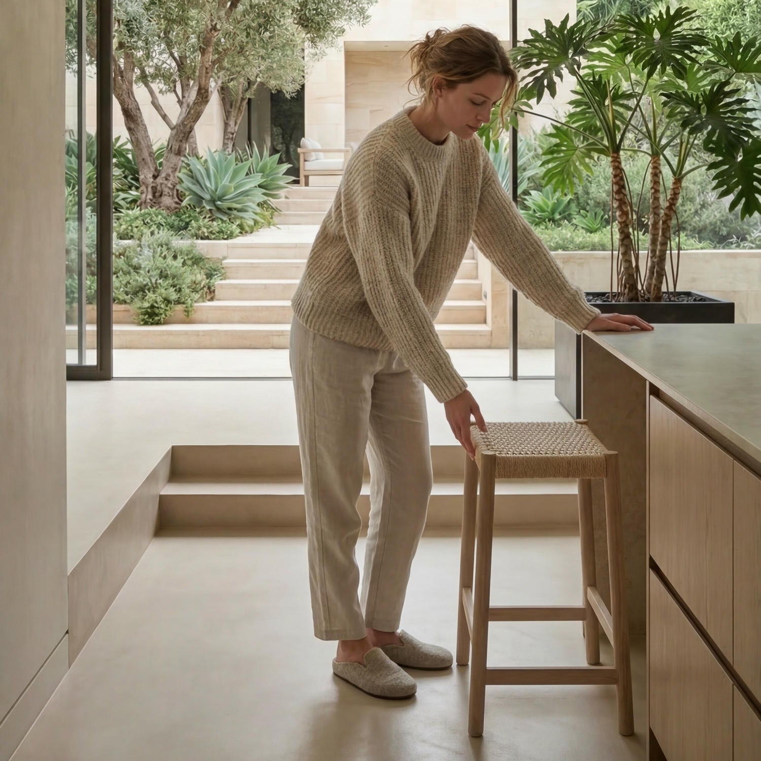 4er Set Barhocker Ida mit Geflechtsitz - Eiche bianco - FURNHOUSE