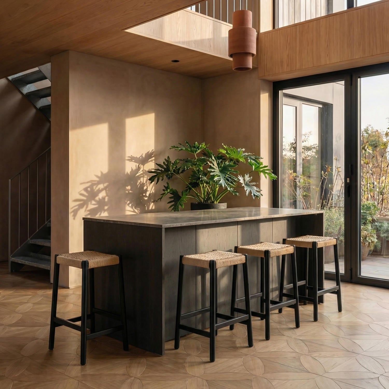 4er Set Barhocker Ida mit Geflechtsitz - Schwarz - FURNHOUSE