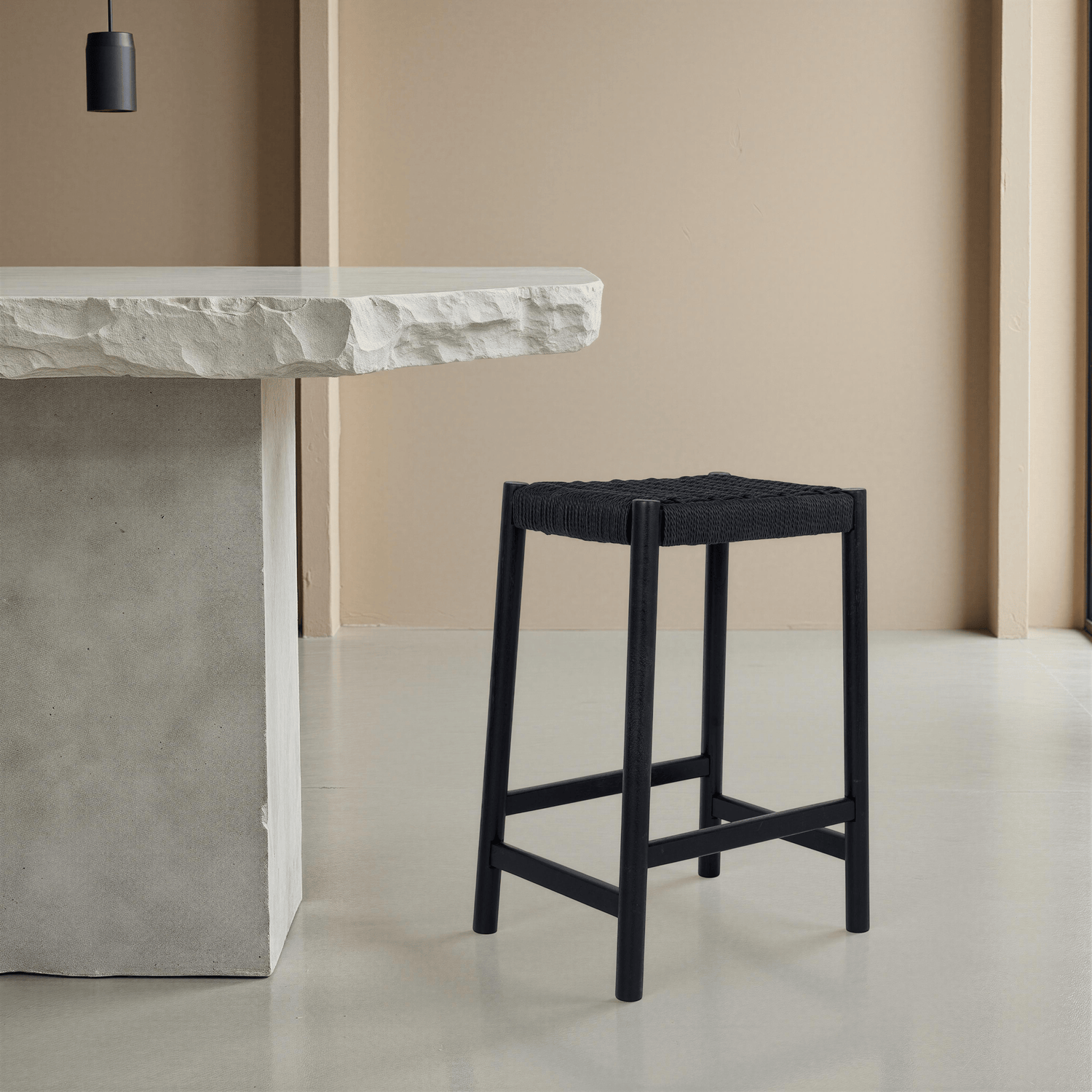 Barhocker Ida mit Geflechtsitz - Schwarz/Schwarz - FURNHOUSE