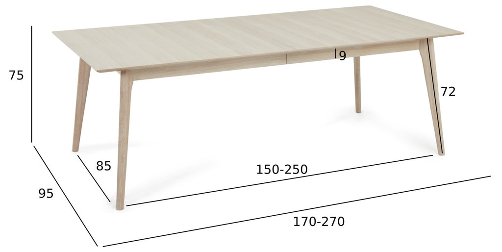 Rechteckiger Essstisch Porto - Inklusive 2 Ansteckplatten - Eiche massiv 170x95 cm - FURNHOUSE