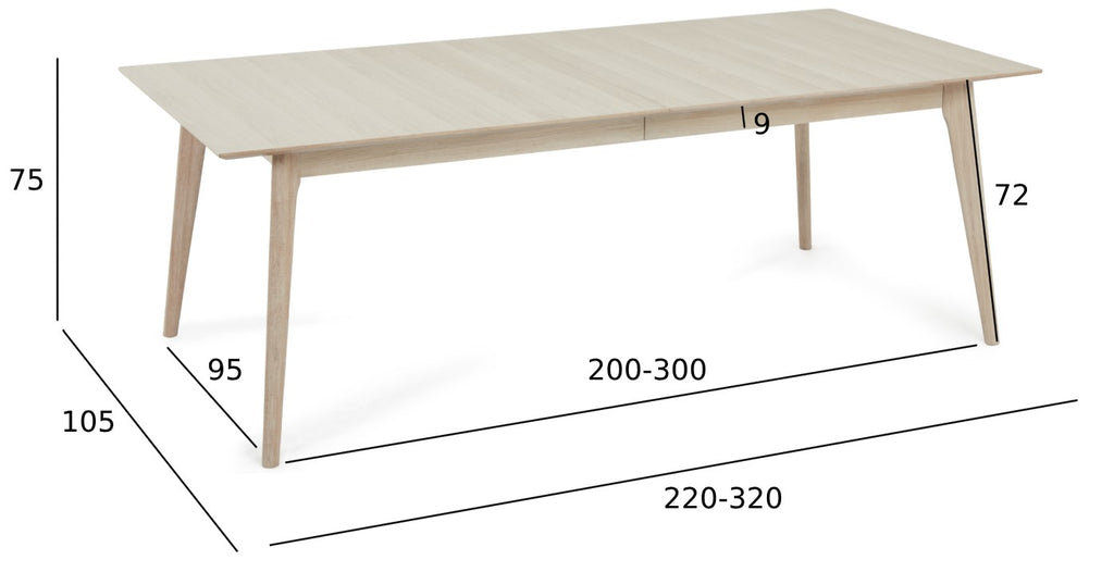 Rechteckiger Essstisch Porto - Inklusive 2 Ansteckplatten - Eiche massiv 220x105 cm - FURNHOUSE