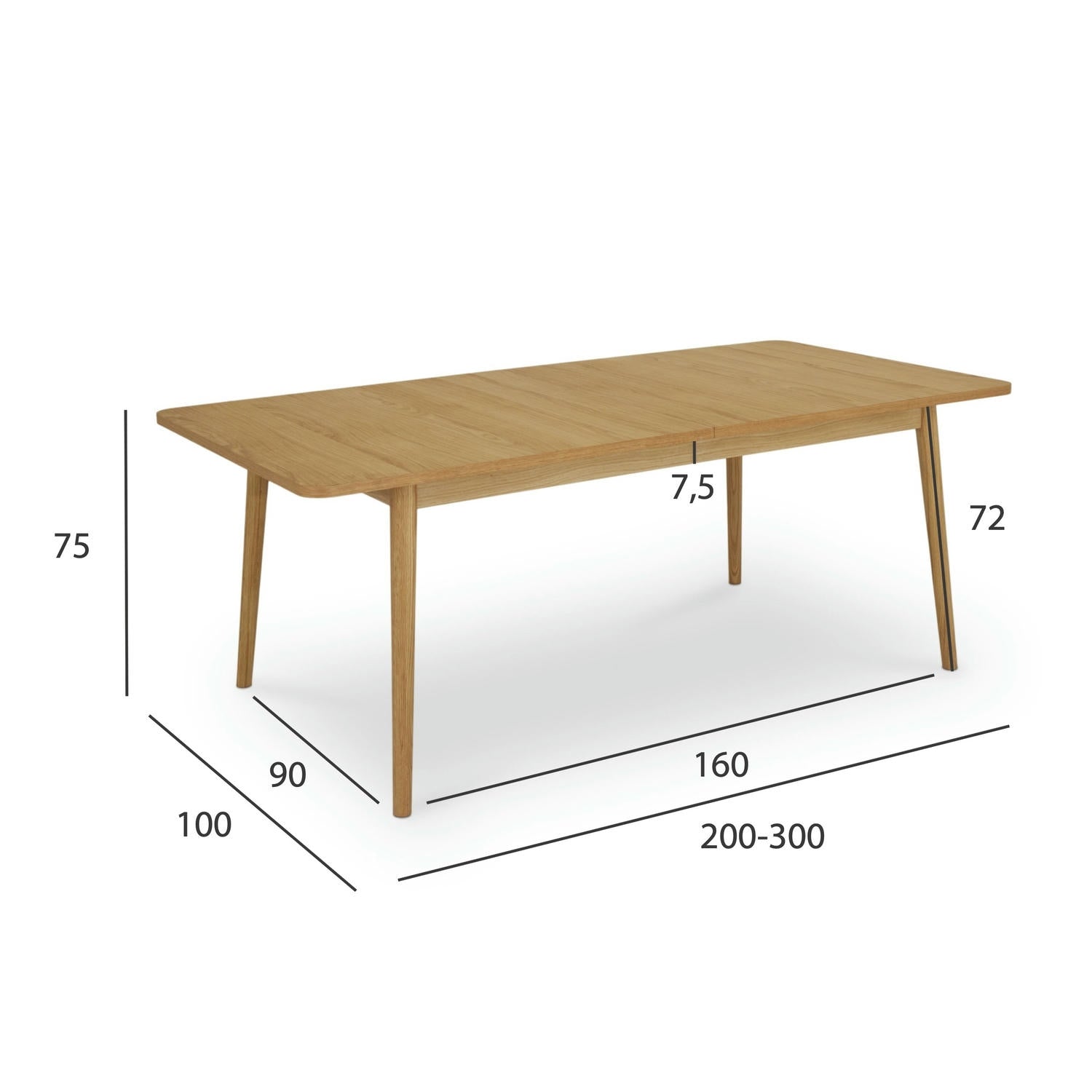 Nyborg Rechteckiger Esstisch 200x100 cm - Ausziehbar bis 300 cm - Wildeiche Natur