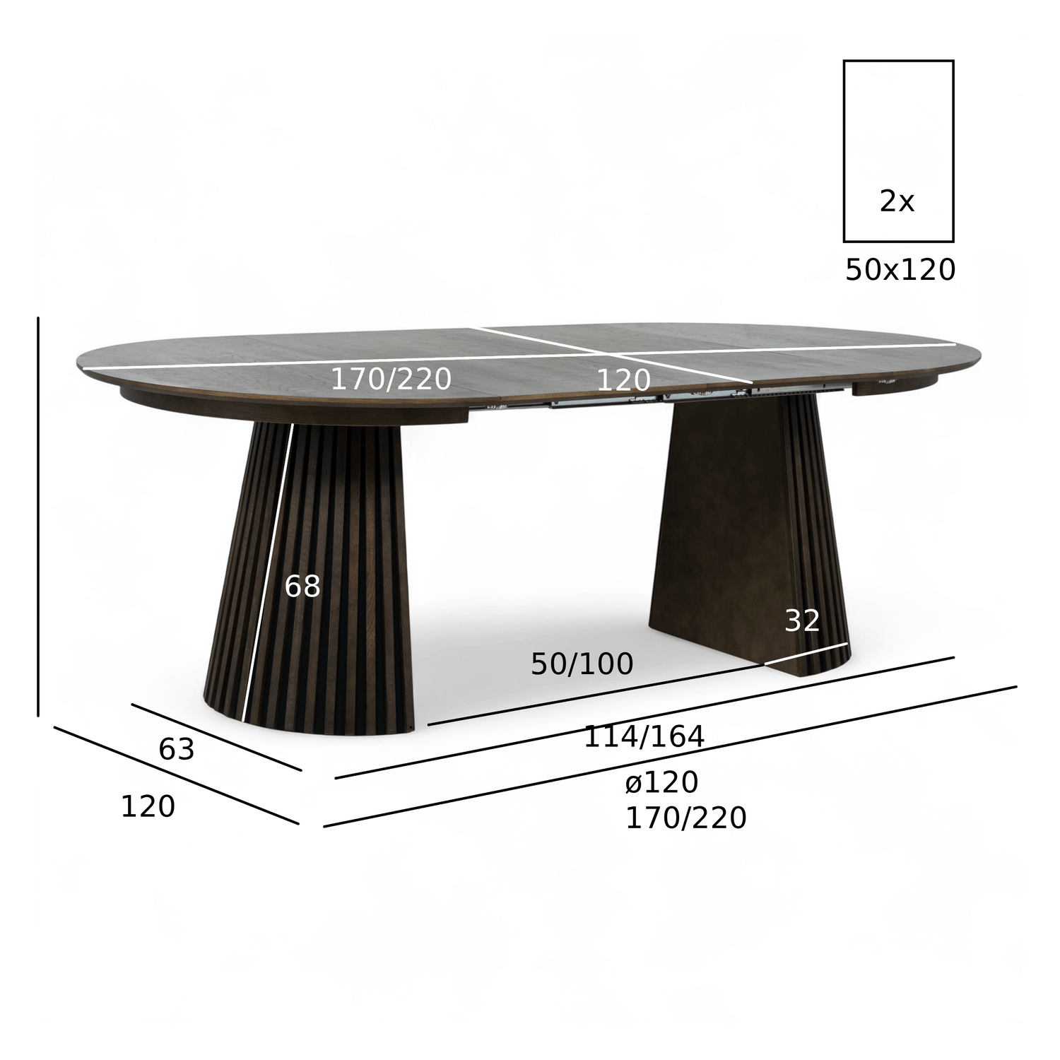 Runder Esstisch ø120 cm - Ausziehbar bis 220 cm - Räuchereiche - FURNHOUSE